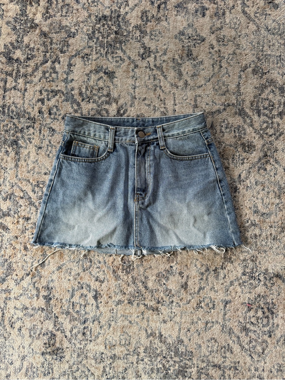 Denim Mini Skirt with Raw Hem